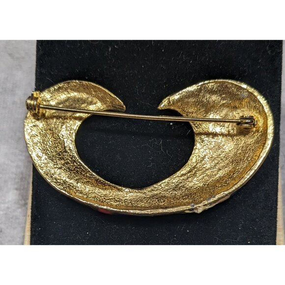 Vintage Red Blue And Gold Tone Enamel Swirl Brooch - Picture 4 of 4